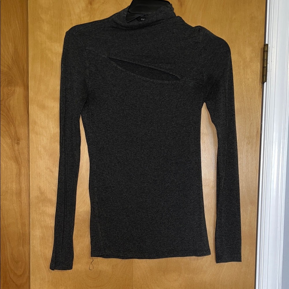 Dark gray long sleeve cutout top